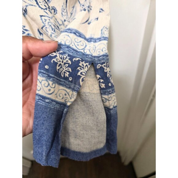 First Issue Sleeveless Floral Print Linen Dress Size L Beige & Blue Lightweight - Picture 4 of 7